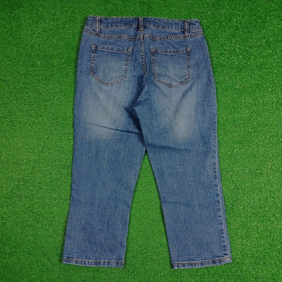 D Jeans New York Womens 4 Capri Mid Rise Stretch Ripped Faded Distressed Denim - Picture 2 of 5